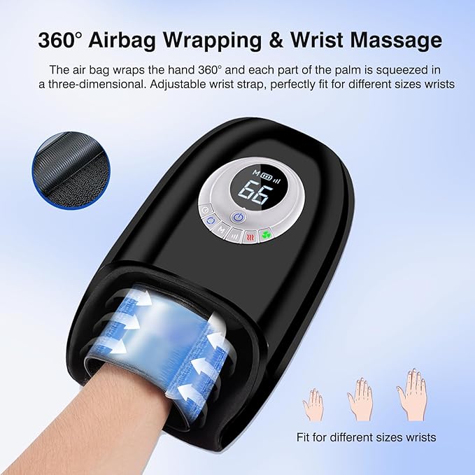 KINGJOY Hand Massager with Heat and Compression, 3D Kneading Hand Massagers for Arthritis and Carpal Tunnel Relief, Hand Therapy with Fan Cooling for Finger Numbness Relief, Gifts for Women