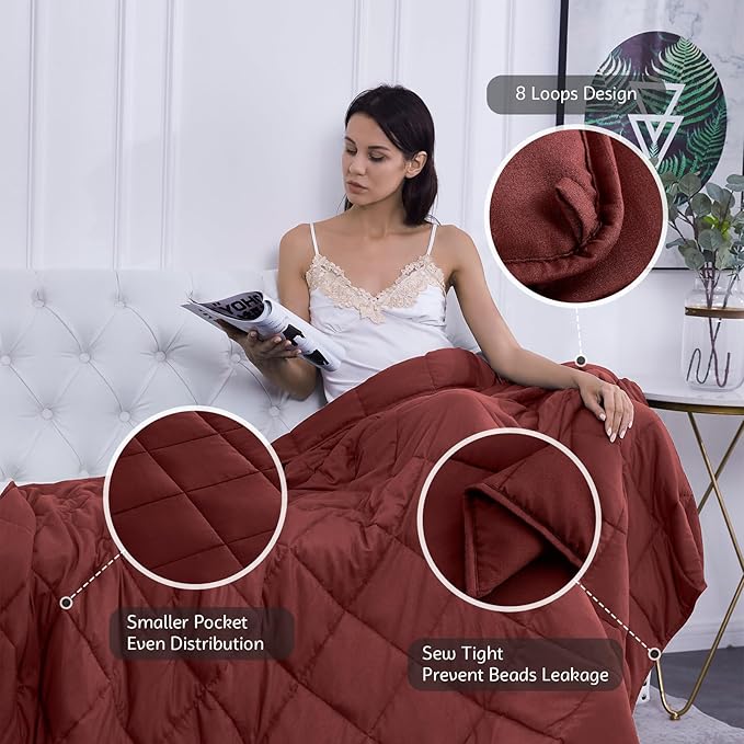 L'AGRATY Weighted Blanket - 48"x72" 20lbs Cooling Breathable Heavy Blanket Microfiber Material with Glass Beads for Adult All-Season Summer Fall Winter Soft Thick Comfort