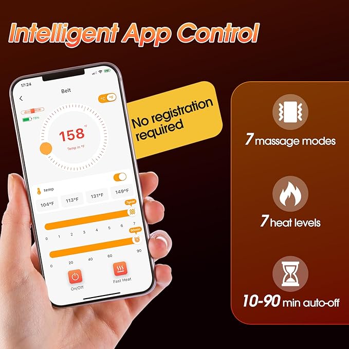 Cordless Heating Pad for Back with Massager, APP Control Portable Lower Back Massage Rechargeable with 7 Heat 7 Vibration, Heat Pad for Back Pain Relief, Gifts for Women Men Mom Dad