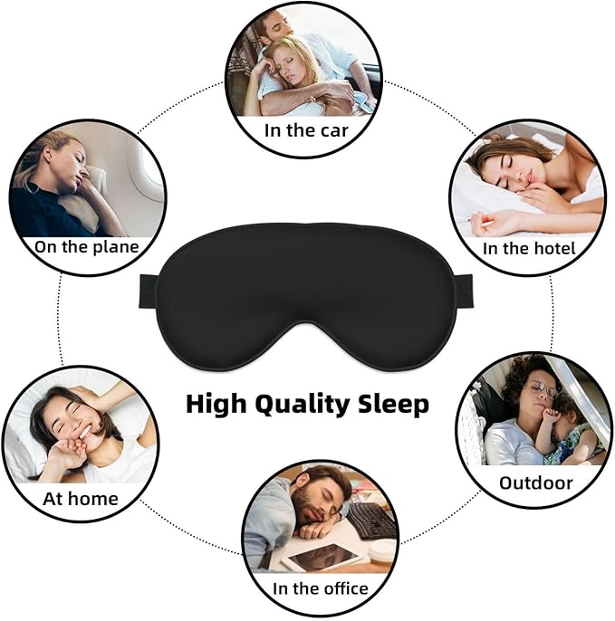 Personalized Eye Masks,Customized Sleep Blindfold Eye Mask,Custom Blackout Eye Cover with Adjustable Strap for Travel and Nap Solid Black