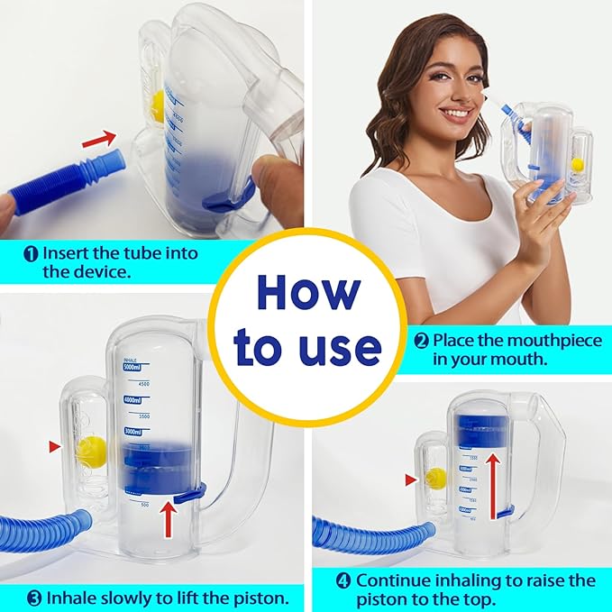 Incentive Spirometer Adult, Breathing Exercise Device for Lungs, 5000ml Capacity for Deep Inhalation, Durable Medical-Grade PC Material | Airflow Indicator for Steady Inhalation Practice