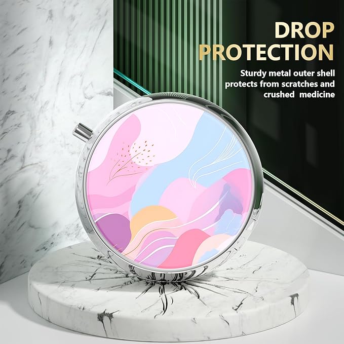 Nipichsha Pill Box, Small Pill Case for Purse & Pocket, Cute Travel Medicine Organizer, Portable Medicine Container Holder to Hold Vitamins, Medication, Fish Oil & Supplement, A02-Art Style Pattern