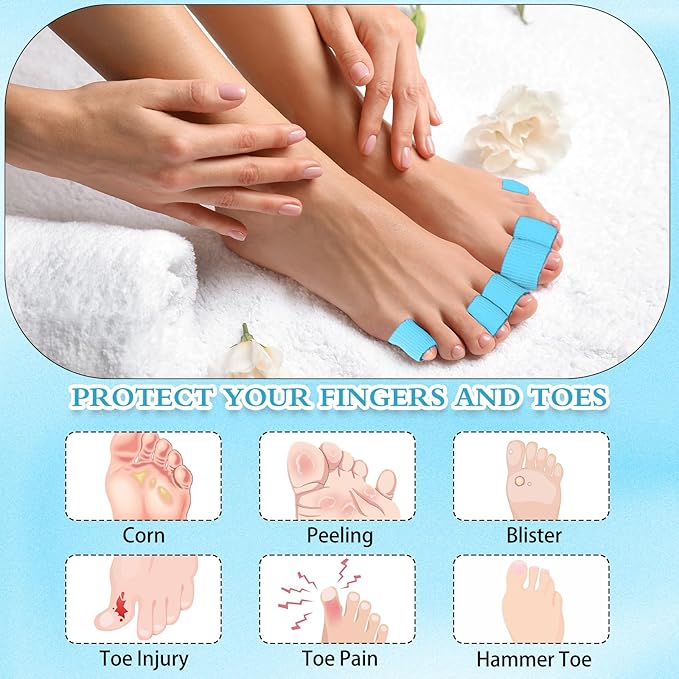 Blulu 16 Pcs Toe Cushion Tube Sleeves Soft Gel Corn Pad Protectors for Cushions Corns, Blisters, Calluses, Toes and Fingers(Blue)