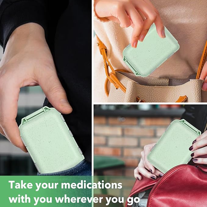 Large Travel Pill Organizer with Medicine Labels, 10 Compartments Travel Medicine Organizer Daily Pill Container Travel Pill Box Purse Pill Case (Green, 189 Lables)
