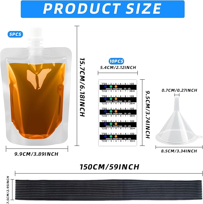 17PCS Urine Test Temperature Kit with 5 Transparent Leakproof Bags, Secure Hidden 59" Adjustable Leg Straps, 10 Adhesive Temperature Test Strips, Portable Travel Urine Test Bag