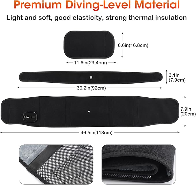 Electric Heating Massage Pad for Back, XL Heated Waist Belt Wrap with 3 Fast Heating and Vibration Massage Modes, FSA Eligible, 5000mAh Battery Operated Heat Pad for Back, Waist, Lumbar, Abdomen
