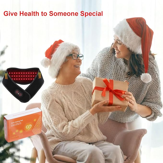 Neck Massager with Heat and Vibration Massage, Cordless Neck Heating Pad for Pain with 660nm 850nm Red Light, Heated Neck Brace Wrap for Women Men, Christmas Gifts for Mom Dad