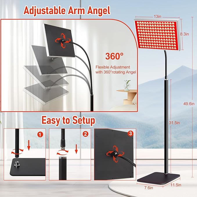 Red Light Therapy for Face and Body – 150 LED, 660nm Red & 850nm Near Infrared Lamp with Adjustable Stand, Dual Wavelength for Skin, Muscle & Joint Recovery | Home & Professional Use