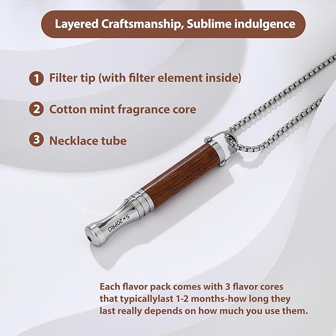 Breathe Free Necklace with Mint Filter, Anxiety & Stress Relief Breath Tool for Meditation, Quit Smoking & Vaping Tool with Air Filter, Anxiety Relief Breathing Tool (Rosewood)