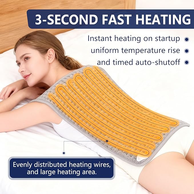 La Phaze Heating Pad for Back, Neck & Shoulder Pain Relief | 9 Heat & 4 Timer Settings | Fast Heating, Machine Washable Cover | for Home & Office Use (17x33 Inches)
