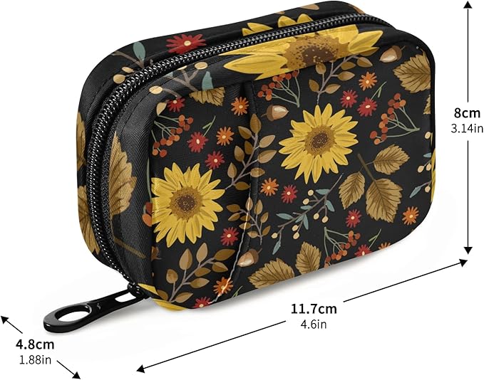 xigua Sunflower Pill Case 7-Day Travel Pill Organizer Box with Zipper Closure for Vitamins, Medication and Supplements