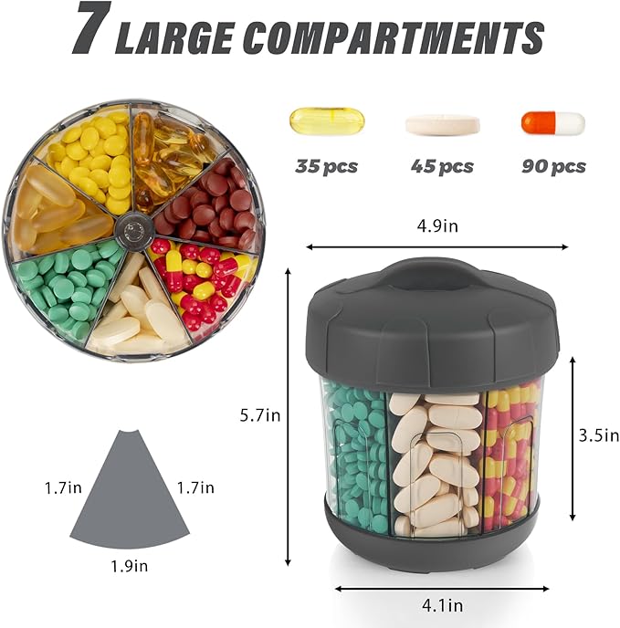 Mossime Extra Large Pill Organizer with TPU Soft Lid, Easy Open Pill Dispenser Medicine Organizer, One Month Travel Vitamin Supplement Pill Box, 7 Compartments Medication Pill case Container