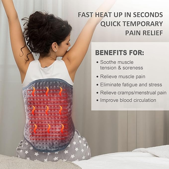 Snailax Heating Pad for Back Pain Relief，Electric Heat Pad for Period Cramps, Neck, Shoulders, Heated Pad with Adjustable Strap, 6 Heat Levels, Auto Shut Off, 16”x24”,Washable,Gifts