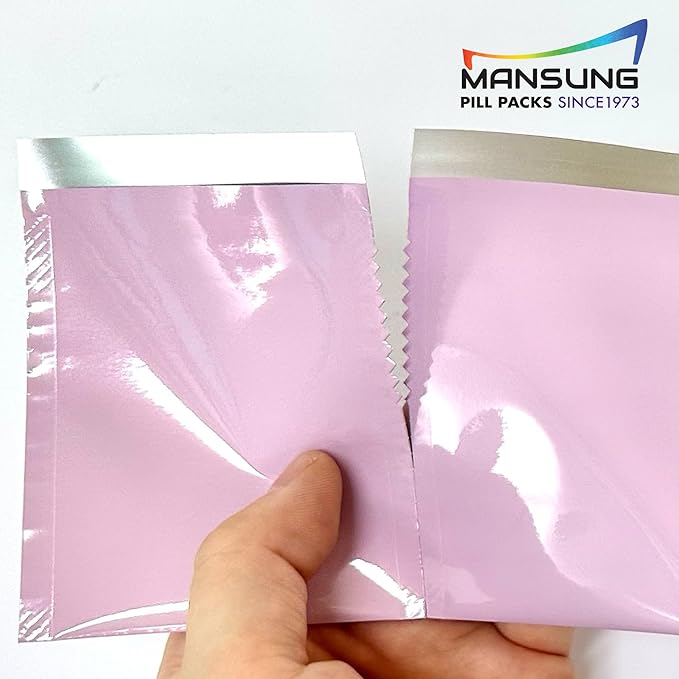 Mansung M 600 - Mylar Heat Seal Pill Bags 2.7x3.5 inch/Baby Pink - Mylar Aluminum Foil Pillsuite Organizer Packets with Notch Easy Tear Smell Proof Packaging Food Storage Heat Sealable Open Top Pouch