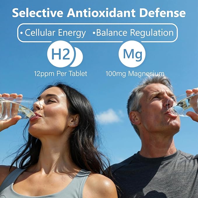 Molecular Hydrogen (H2) Tablets with Magnesium – 12 PPM Hydrogen Water Tablet for Drinking Water, Antioxidant-Rich, Supports Cellular Health, Recovery & Cognitive Function – Unflavored, 120 Tablets