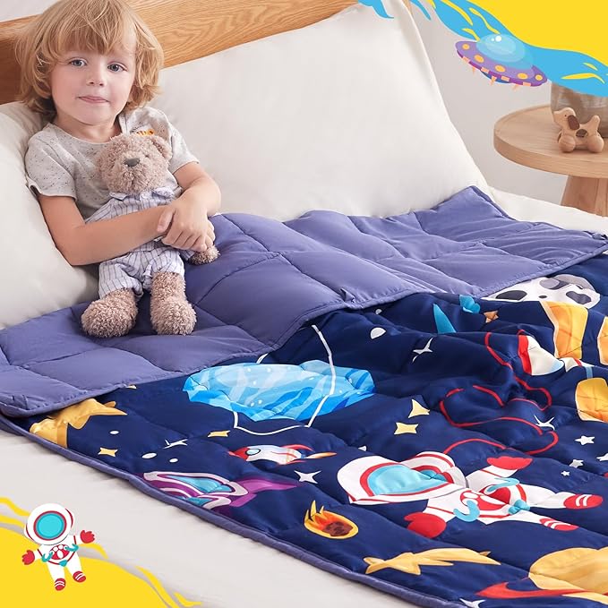 anfie Weighted Blanket Kids(40"x60" 7lbs) Weighted Blanket Cooling Blanket for Sleeping,Throw Size Breathable Blanket with Premium Glass Bead(Blue Aerospace)