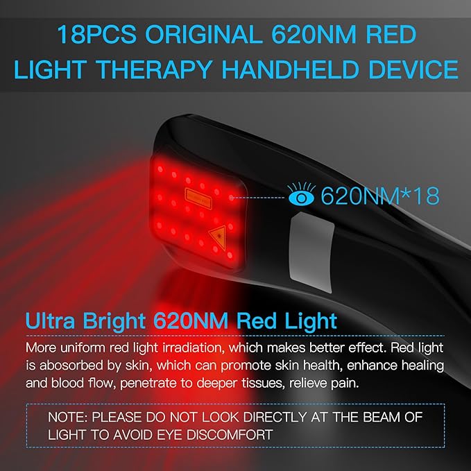 Handheld Red Light Therapy Device, Portable Pain Relief Device for Body Joints Shoulders Elbows Knees Back Muscle&Tissue 18pcs 620nm