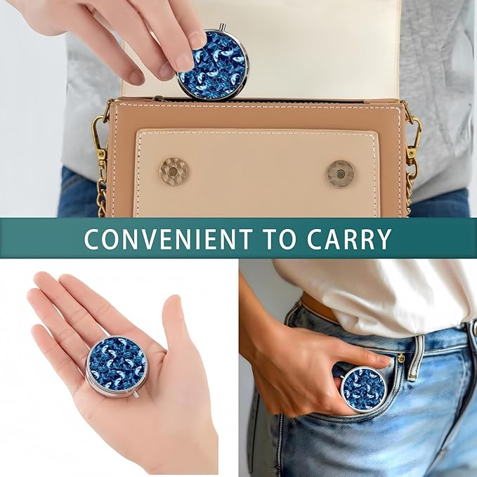 Pill Box 3 Compartment Pocket Small Pill Organizer Mini Metal Pill Holder Travel Portable for Man Old People and Children - Shark