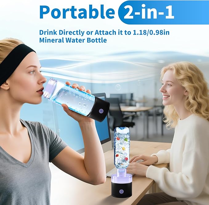 Hydrogen Water Bottle: 4500+ PPB Molecular Hydrogen Infusion - SPE/PEM Technology, 15OZ Hydrogen Water Bottle Glass Portable Rechargeable, Sports,Gym, Outdoor Travel
