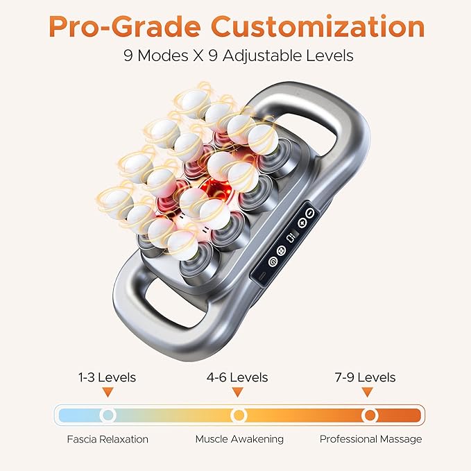 16 Head Massage Gun Deep Tissue - 2026 Upgrade 16-Drive Back Muscle Massager with Adjustable 9 Modes & 9 Levels, Quiet Percussion Massager for Legs, Waist, Back, Buttocks Muscles Pain Relief (Gray)