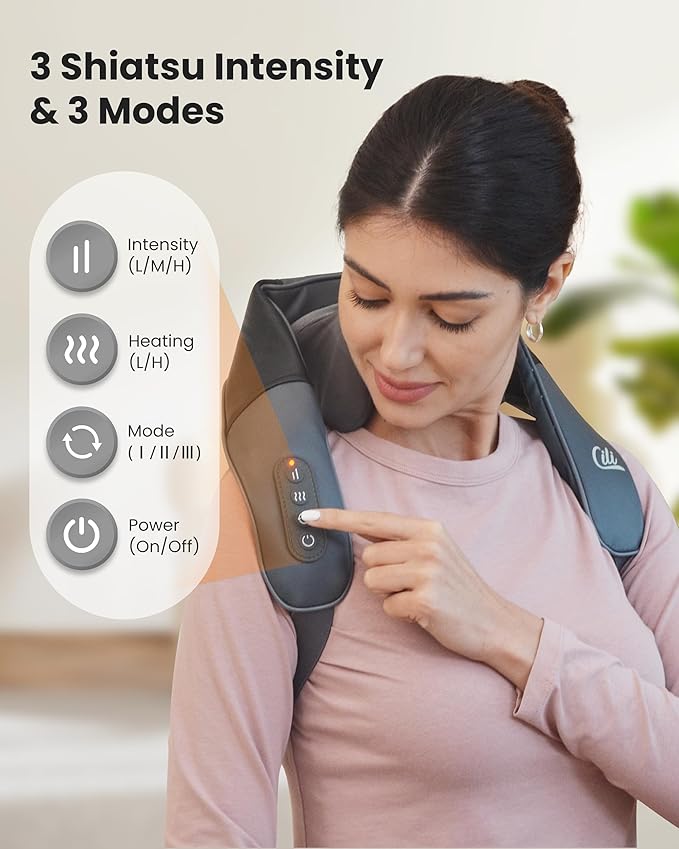 CILI Cordless Massager for Pain Relief Deep Tissue, Shiatsu Neck Back Massager for Pain Relief, 3 Heating Areas & Adjustable Straps, Gifts for Him/Her
