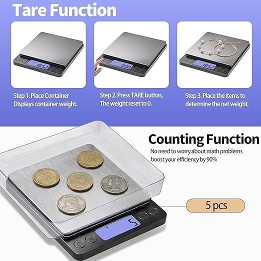 SKEAP Coin Scale to Weigh Coins, 1kg/0.01g High Accuracy Gram Scale for Coin Collectors, Gold and Jewelry, with USB Charging, LCD Display, PCS Counting, Includes Charging Cable and AAA Batteries