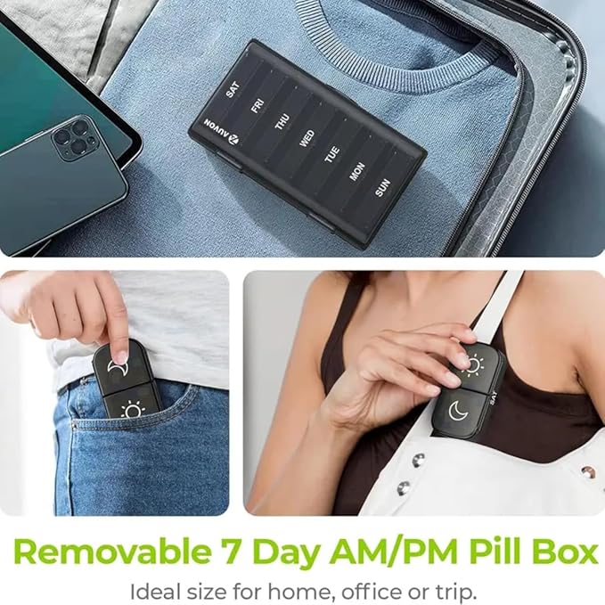 7 Day Pill Organizer, 3 Times A Day (Morning Noon Night) Weekly Pill Box with 21 Compartments, Large Capacity Portable Travel Pill Case for Vitamins & Supplements, BPA-Free Plastic (Black)