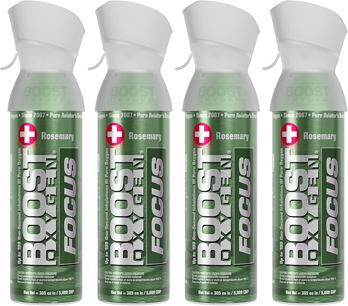 Boost Oxygen Medium Focus Rosemary Aroma 5L Canister | Respiratory Support for Aerobic Recovery, Altitude, Performance & Health (4 Pack)