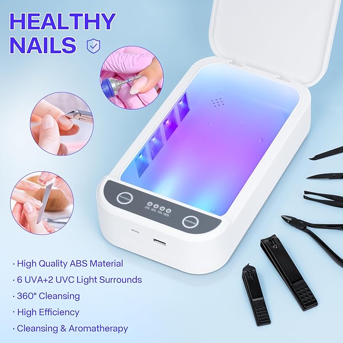 Sterilizer Box for Nail Tools & Phone Accessories-USB-Powered Portable Cleaning Box for Scissors, Jewelry, Tweezers - Manicure Salon & Home Use Sterilization Machine