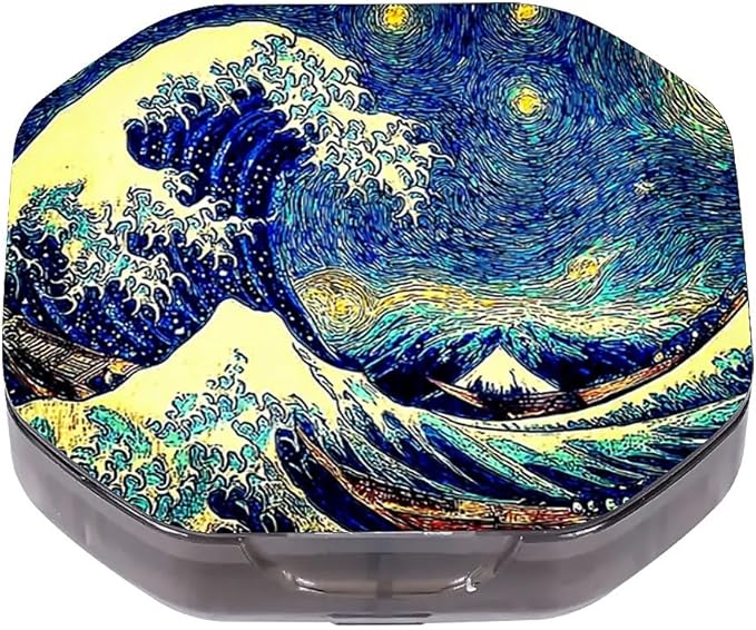 This Portable Starry Wave Pattern 4-Compartment Pillbox Can Be Placed in A Pocket Or Wallet to Store Vitamins, Medicines Fish Oil Health Supplements Other Medications.