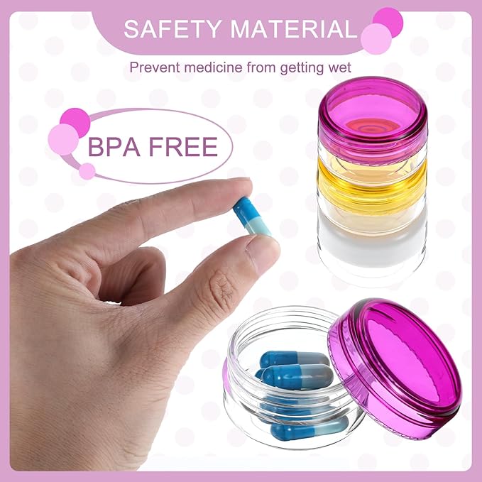 7Pcs Small Pill Case, Portable Mini Travel Pill Container, Compact Daily Storage Boxes Suitable Wallets Pockets Handbags White Blue Purple Black Yellow Red