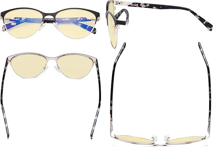 Eyekepper Ladies Cateye Blue Light Filter Glasses - Digital Eyegalsses Blocking Computer Screen UV Rays - Anti Glare Filter Reduce Eye Strain Yellow Filter - Blue