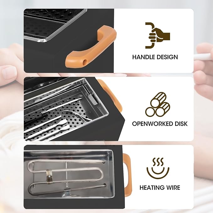 High Temperature Cleaning Box 300W 1.5L with Timer Dry Heat Sterilizer Cabinet Equipment with Stainless Tray For Nail Tool Spa Pedicure Hairdressing Metal Tools with Handle (Black#2)