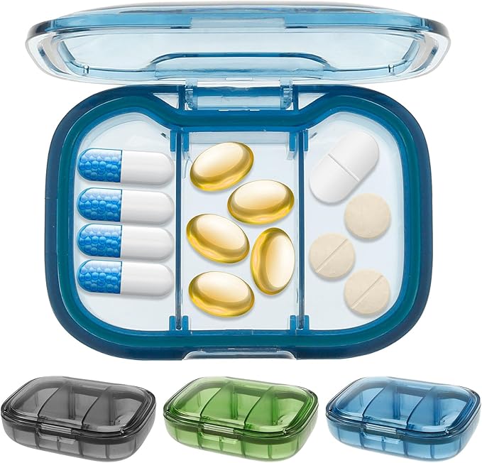 3 Compartment Pill Organizer Moisture Proof Pill Case with Silicone Sealing Strip Fit 2-4 Days Travel Portable Travel Container Daily Pill Organizer for Vitamins Supplement (3PCS)