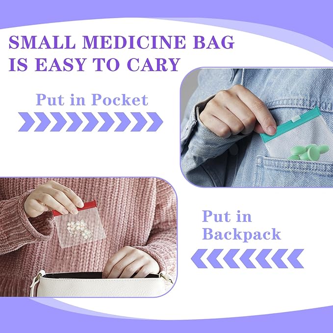 Reusable Pill Pouches with Slide Lock,14 Piece Zippered Pill Bags for Travel Organizer Medicine Qtips and Small Items Translucent Portable Set in 7 Colors
