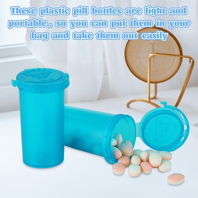 100 Pcs Plastic Empty Prescription Vial, 13 Dram Pill Bottles, Waterproof Airtight Joint Pill Bottles with Pop Top Caps Medicine Container for Pills, Crafts, Candy, Supplements and More(Blue)