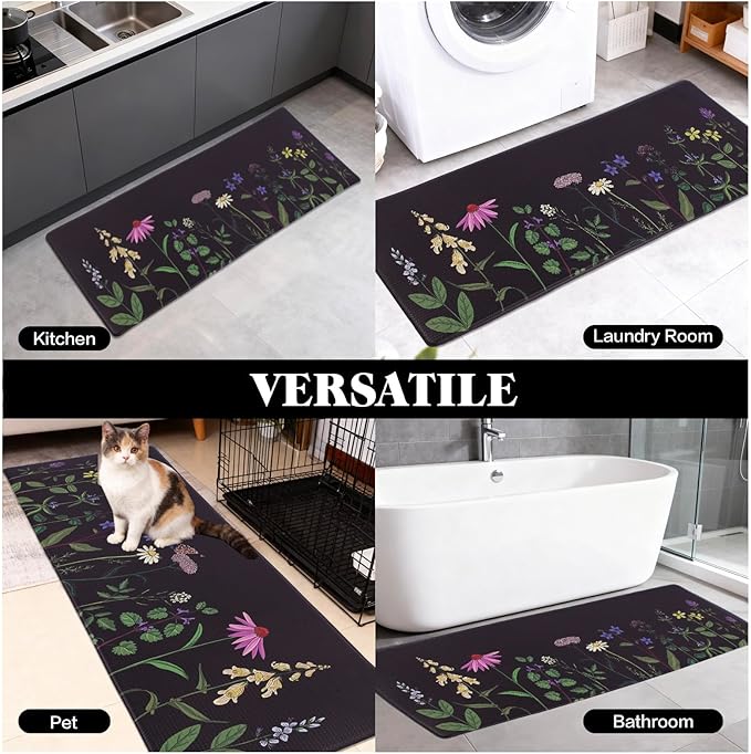 Mirok Washable Anti Fatigue Mat for Cushioned Floor Mats,Colorful Floral Non-Skid Ergonomic Comfort Foam Rugs,Non Slip Kitchen Rug(Multi Flower,17"x47")