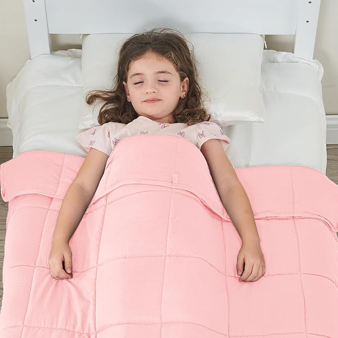 yescool Weighted Blanket (7 lbs, 41" x 60", Pink) Cooling Heavy Blanket for Sleeping Perfect for 60-90 lbs, Breathable Blanket with Premium Glass Bead, Machine Washable