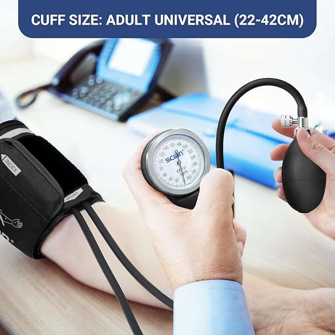SCIAN Manual Blood Pressure Cuff - Aneroid Sphygmomanometer with European Cuff 8.7-16.5" and D-Ring, Come with Carrying Bag for Nurse Doctor Senior Adult, Black