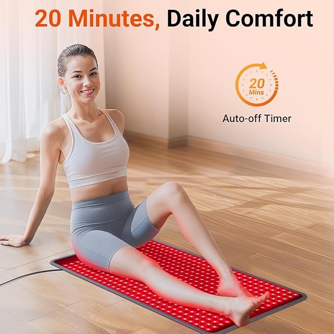 Comfytemp 33'' x 17'' Red Light Therapy Mat for Body, 480 LEDs Flexible Near Infrared Light Therapy Pad, 660nm & 850nm Light Blanket for Back Belly Knee Joints Muscle, 65W