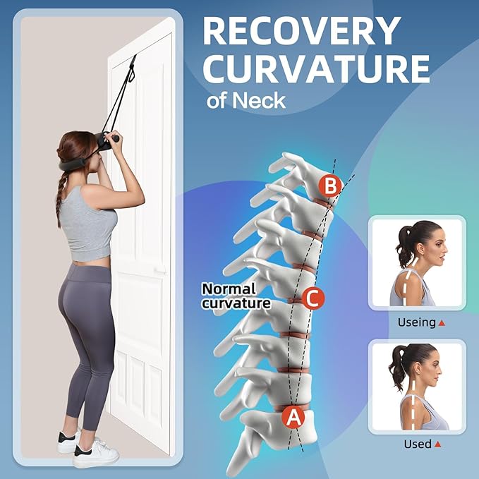 Cervical Traction Device for Neck Pain Relief, Over The Door Neck Stretcher to Restore Natural Curve, Home Use Cervical Neck Traction (Thick)