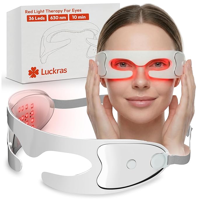 Red Light Therapy Glasses for Eyes – Reduce Dark Circles & Puffiness, 630nm LED Eye Device, 3 Modes, Rechargeable Eye Massager with Auto Timer