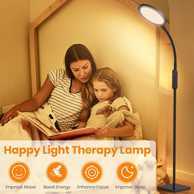 2-in-1 Light Therapy Lamp – Sun Lamp with 4 Brightness Levels, 4 Color Temperatures, Timers & Memory, Sunlight Lamp Flexible Design for Home Office
