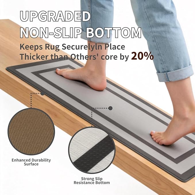 Premium Comfort PVC Kitchen Mat with Geometric Design - Heavy Duty Anti-Fatigue & Non-Slip Floor Pad for Sink & Stove Areas, Black & Grey (Grey-Based with Black Design, 44cm*150cm&44cm*75cm)