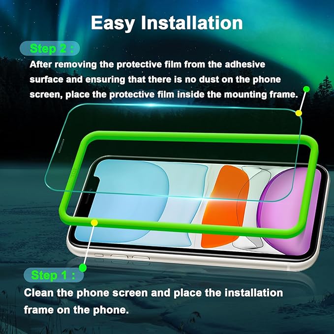 Blue Light Screen Protector for iPhone 11, iPhone XR (6.1") HD Anti Blue Light Blocking Tempered Glass Film, Eye Protection,Case Friendly, No Bubbles, with Easy Installation Kit, 2 Pack