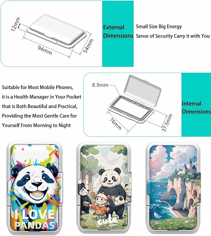 Pill Organizer Discreet for Phone - Portable Small Compact Pill Box with Bracket Cute Pill Organizer Easy Open Waterproof Pill Case for Travel Outdoor Camping(C)