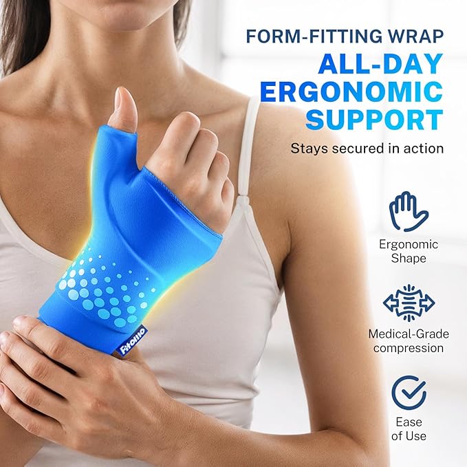 Thumb & Wrist Ice Pack Wrap, Thickened Ice Gel Pad, Ergonomic Fit, Long Lasting Cold & Warm for Carpal Tunnel Relief, Arthritis, Computer Overuse Injuries, Post-Surgery, Post-Workout, Size S/M