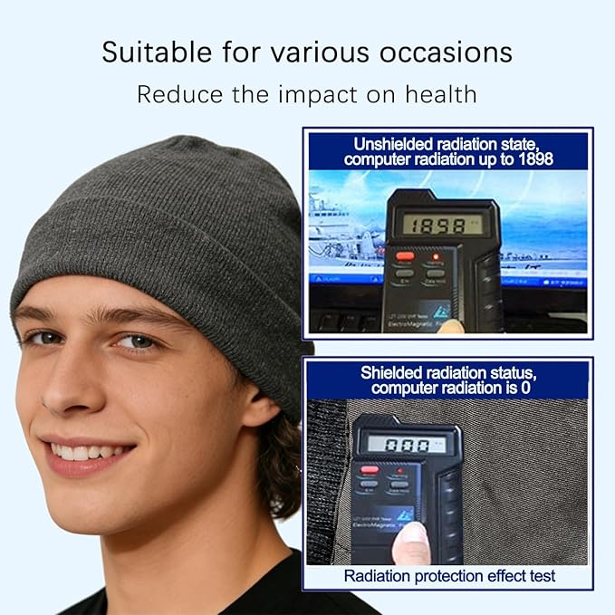Beanie Protection Cotton Hat,Effective 99.99% Anti R.adiation Cap, E.M.F Hat Shielding Cell WiFi 5G RF 19.6-25.2 in