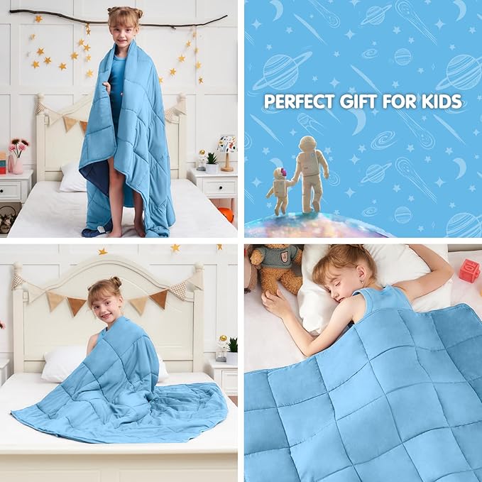 yescool Blue Weighted Blanket 10 Pounds Twin Cooling Weighted Lap Blanket, Heavy Blankets for Sleeping, Weighted Throw Blanket Gifts for 80-110lbs, 40" x60
