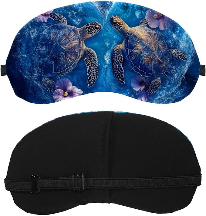 2 Pack Sleep Eye Mask for Women Men, Soft Breathable Eye Cove No Pressure Blackout Night Blindfold for Sleeping Light Blocking with Adjustable Strap, Flower Sea Turtle Heart